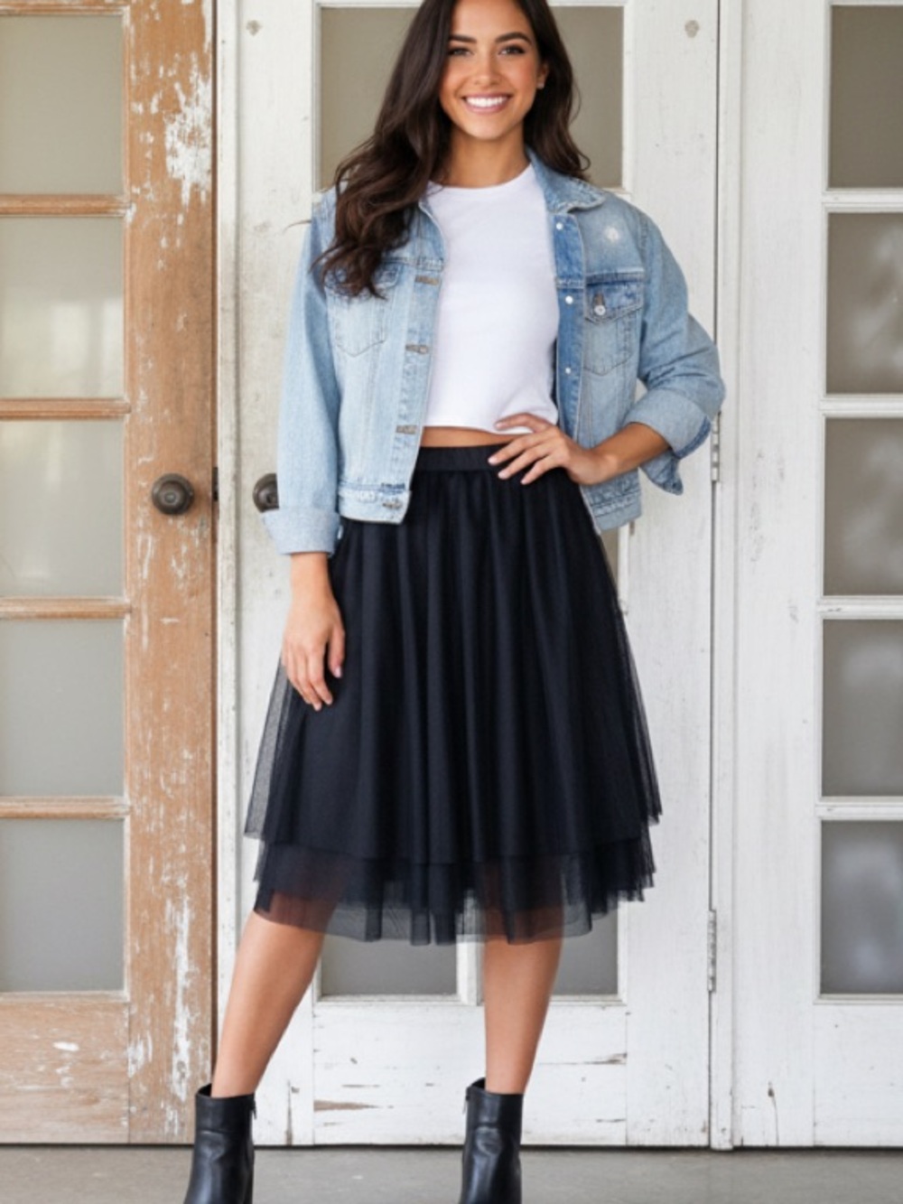 Isaac Mizrahi layered tulle skirt black size s